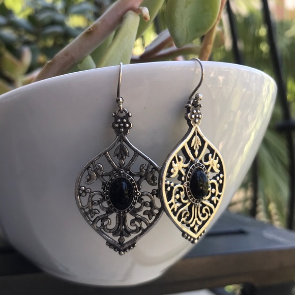 Silver and Black Bead Earrings - Picture 6 of 6